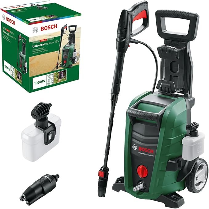 UniversalAquatak 135 High Pressure Washer | 1900 W, 135 Bar, 450 l/h Flow Rate, 3-in-1 Nozzle, Detergent Nozzle & Carrying Handle