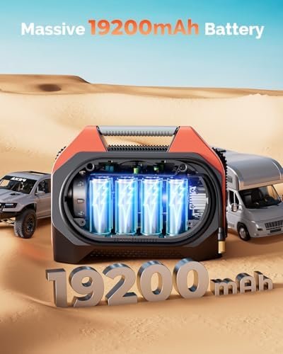 Vortex S6 Tyre Inflator, Portable Air Compressor, 19200mAh Battery | for Heavy-Duty Vehicles, Cordless Air Pump for Cars, Bikes and Inflatables, 100% Duty Cycle and Dual Cylinder, Vivid Orange 4