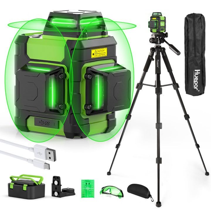 360° Laser Level with 1.3m Tripod, Self Leveling Rechargeable Laser Level for Construction and Picture Hanging