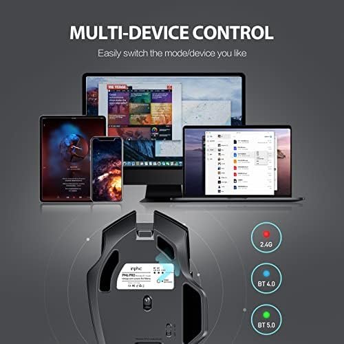 Bluetooth Mouse, [Upgraded] Multi-Device Silent Rechargeable Bluetooth Wireless Mouse (Tri-Mode: BT 5.0/4.0+2.4G), 1600DPI Ergonomic Portable Mouse for Laptop PC Computer Mac, Black 2
