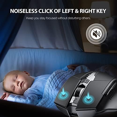 Bluetooth Mouse, [Upgraded] Multi-Device Silent Rechargeable Bluetooth Wireless Mouse (Tri-Mode: BT 5.0/4.0+2.4G), 1600DPI Ergonomic Portable Mouse for Laptop PC Computer Mac, Black 4