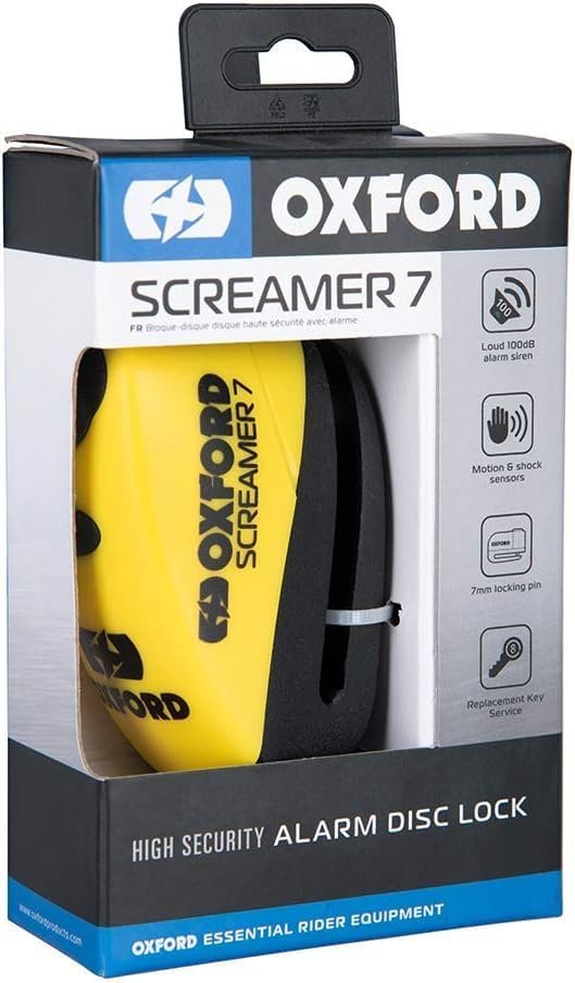 OF159 HD Motorbike Chain Lock + Screamer 7 Alarm Disc Lock Yellow/Black LK290 + Free Reminder Cable 1.5M 4