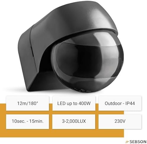PIR Sensor Outdoor IP44 Wall Surface-mounted 12m/180° LED Suitable 400W, Programmable Infrared Motion Sensor, 3 IR Sensors Range max. 12m/180°, Swivelling, 3-Wire 2
