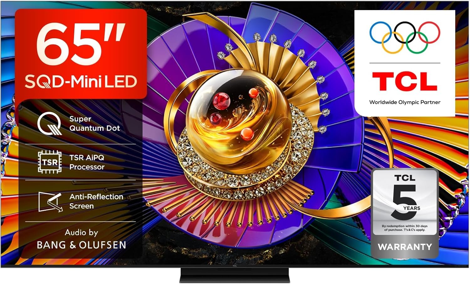 65C7L-UK 65 Inch SQD-Mini LED TV, 4K HDR 3000 nits and 1,152 dimming zones, Google TV, Dolby Vision & Atmos, Audio by Bang & Olufsen, 144Hz, Apple AirPlay 2 & Alexa (2026 New Model)