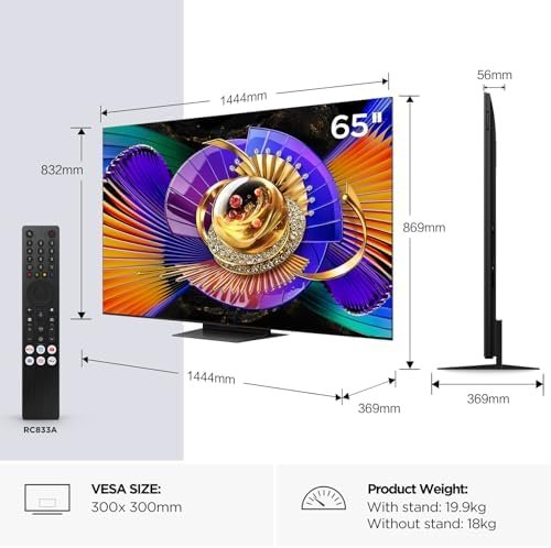 65C7L-UK 65 Inch SQD-Mini LED TV, 4K HDR 3000 nits and 1,152 dimming zones, Google TV, Dolby Vision & Atmos, Audio by Bang & Olufsen, 144Hz, Apple AirPlay 2 & Alexa (2026 New Model) 2